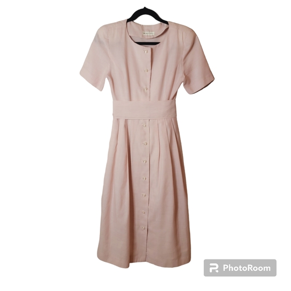 Vintage Liberty house Pink and white candy stripe Button up fit in flare dress - Picture 1 of 9